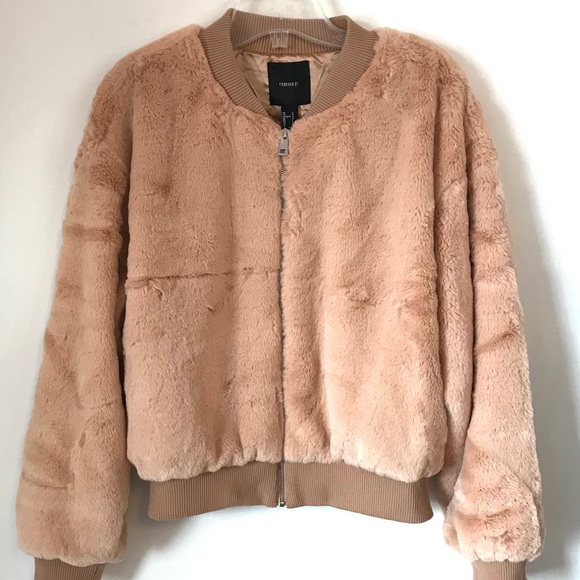 Bomber Jacket Peach Faux Fur Cropped - Picture 1 of 8